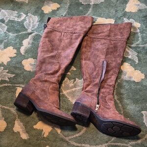 Born Brown Suede Over-the-Knee Boots with Side Zip
